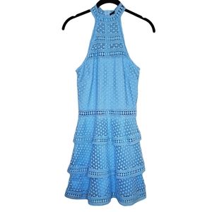 PrettyLittleThing Women 0 Raine Dusty Blue Lace Panel Tiered Bodycon Dress